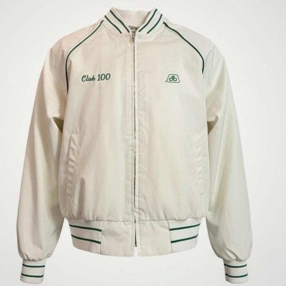 Vintage King Louie Pro Fit Bomber Jacket Large Cream Club 100 USA Varsity 80s